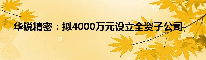 华锐精密：拟4000万元设立全资子公司