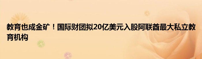 教育也成金矿！国际财团拟20亿美元入股阿联酋最大私立教育机构