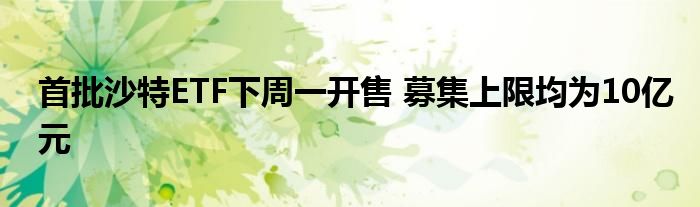 首批沙特ETF下周一开售 募集上限均为10亿元