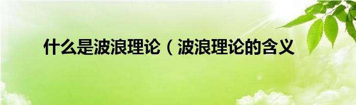 什么是波浪理论（波浪理论的含义