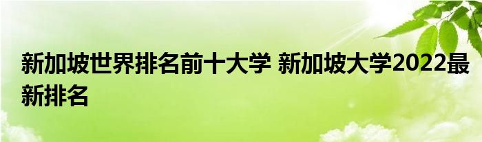 新加坡世界排名前十大学 新加坡大学2022最新排名