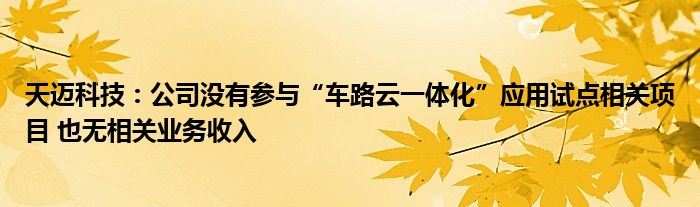 天迈科技：公司没有参与“车路云一体化”应用试点相关项目 也无相关业务收入