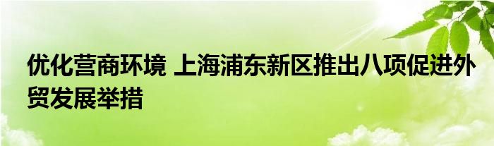 优化营商环境 上海浦东新区推出八项促进外贸发展举措