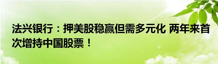 法兴银行：押美股稳赢但需多元化 两年来首次增持中国股票！