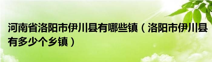 河南省洛阳市伊川县有哪些镇（洛阳市伊川县有多少个乡镇）