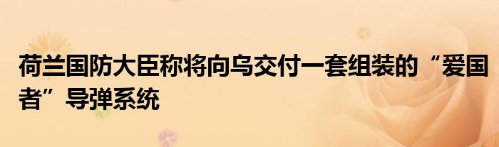 荷兰国防大臣称将向乌交付一套组装的“爱国者”导弹系统