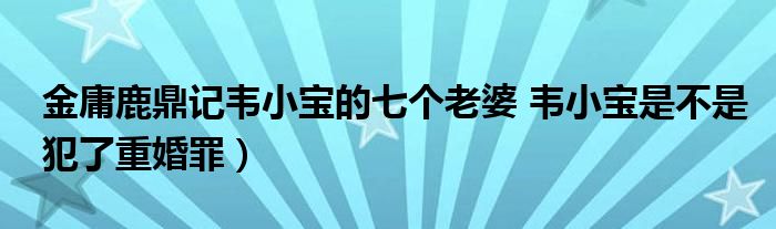 金庸鹿鼎记韦小宝的七个老婆 韦小宝是不是犯了重婚罪）