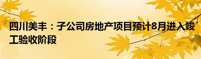 四川美丰：子公司房地产项目预计8月进入竣工验收阶段