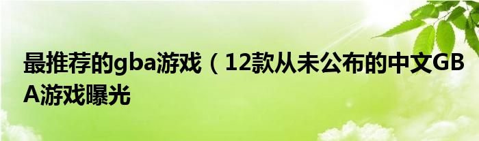 最推荐的gba游戏（12款从未公布的中文GBA游戏曝光