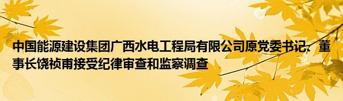 中国能源建设集团广西水电工程局有限公司原党委书记、董事长饶祯甫接受纪律审查和监察调查