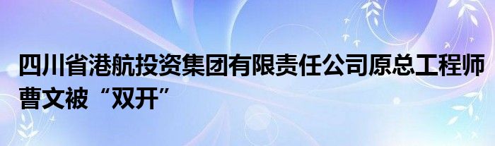 四川省港航投资集团有限责任公司原总工程师曹文被“双开”