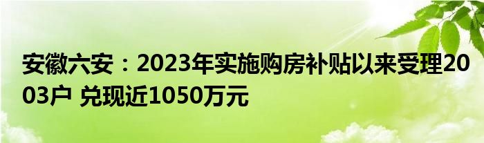 安徽六安：2023年实施购房补贴以来受理2003户 兑现近1050万元