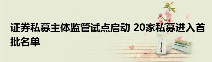 证券私募主体监管试点启动 20家私募进入首批名单