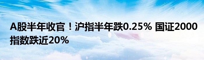 A股半年收官！沪指半年跌0.25% 国证2000指数跌近20%