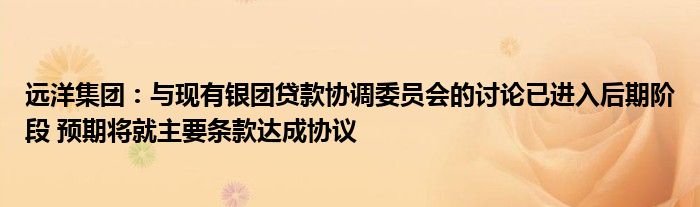 远洋集团：与现有银团贷款协调委员会的讨论已进入后期阶段 预期将就主要条款达成协议