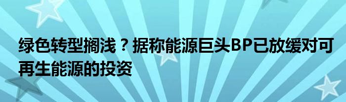 绿色转型搁浅？据称能源巨头BP已放缓对可再生能源的投资