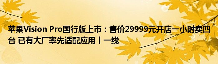 苹果Vision Pro国行版上市：售价29999元开店一小时卖四台 已有大厂率先适配应用丨一线