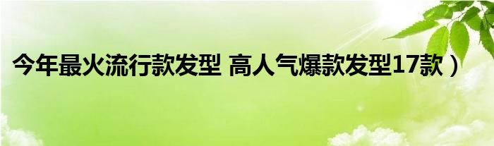 今年最火流行款发型 高人气爆款发型17款）