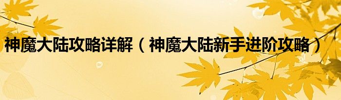 神魔大陆攻略详解（神魔大陆新手进阶攻略）