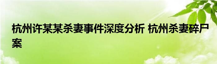 杭州许某某杀妻事件深度分析 杭州杀妻碎尸案