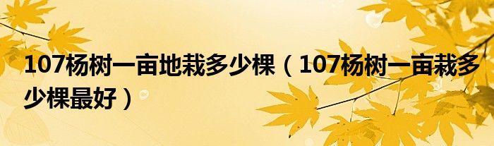 107杨树一亩地栽多少棵（107杨树一亩栽多少棵最好）