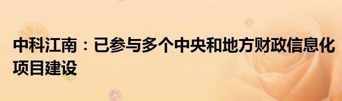 中科江南：已参与多个中央和地方财政信息化项目建设