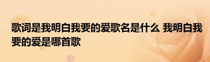 歌词是我明白我要的爱歌名是什么 我明白我要的爱是哪首歌