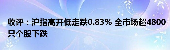 收评：沪指高开低走跌0.83% 全市场超4800只个股下跌