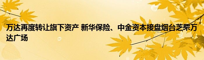 万达再度转让旗下资产 新华保险、中金资本接盘烟台芝罘万达广场