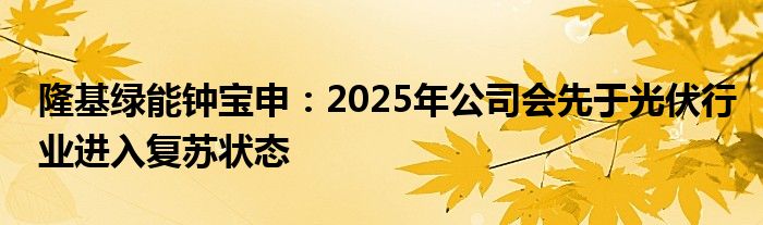 隆基绿能钟宝申：2025年公司会先于光伏行业进入复苏状态