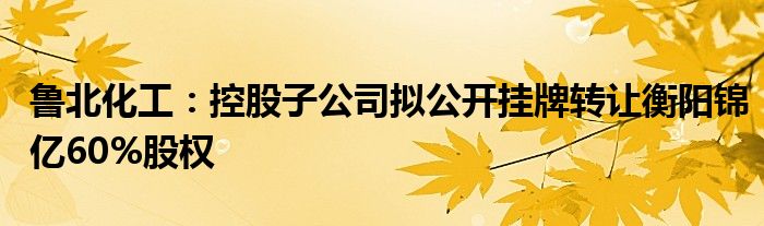 鲁北化工：控股子公司拟公开挂牌转让衡阳锦亿60%股权