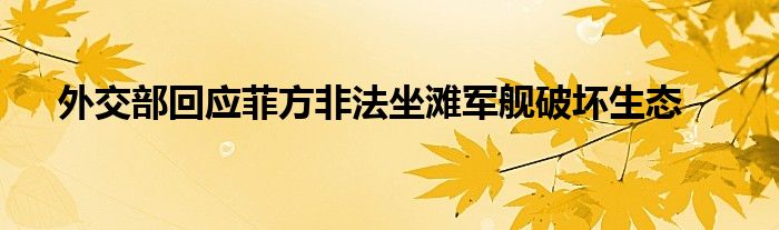 外交部回应菲方非法坐滩军舰破坏生态