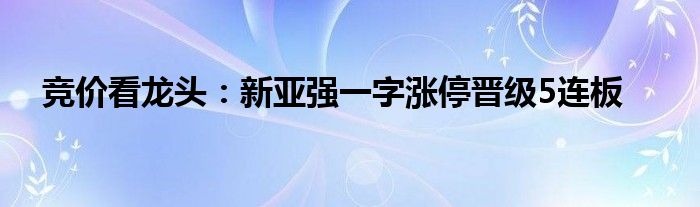 竞价看龙头：新亚强一字涨停晋级5连板