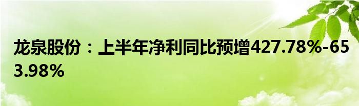 龙泉股份：上半年净利同比预增427.78%-653.98%