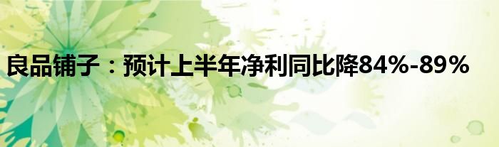 良品铺子：预计上半年净利同比降84%-89%