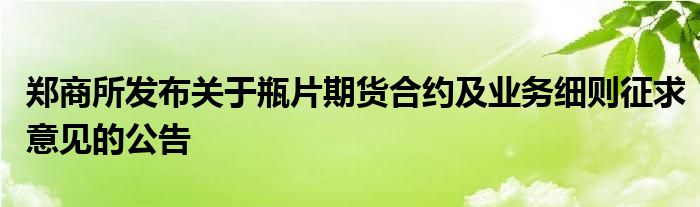 郑商所发布关于瓶片期货合约及业务细则征求意见的公告