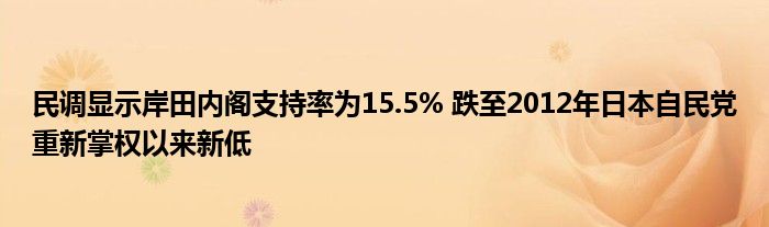 民调显示岸田内阁支持率为15.5% 跌至2012年日本自民党重新掌权以来新低