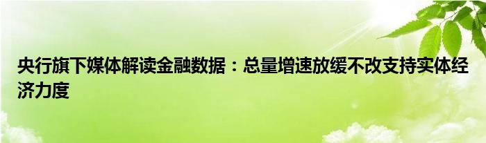 央行旗下媒体解读金融数据：总量增速放缓不改支持实体经济力度