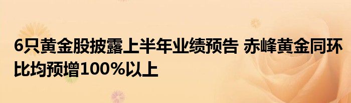 6只黄金股披露上半年业绩预告 赤峰黄金同环比均预增100%以上