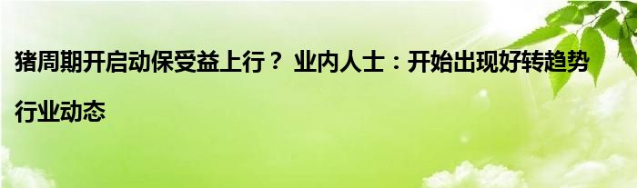 猪周期开启动保受益上行？ 业内人士：开始出现好转趋势|行业动态