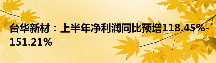 台华新材：上半年净利润同比预增118.45%-151.21%