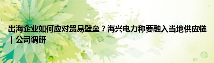 出海企业如何应对贸易壁垒？海兴电力称要融入当地供应链｜公司调研