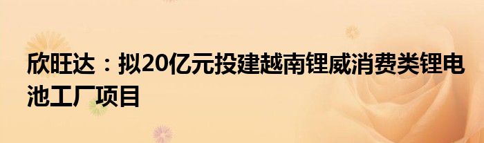 欣旺达：拟20亿元投建越南锂威消费类锂电池工厂项目