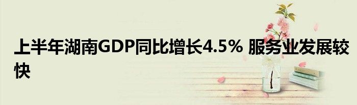 上半年湖南GDP同比增长4.5% 服务业发展较快