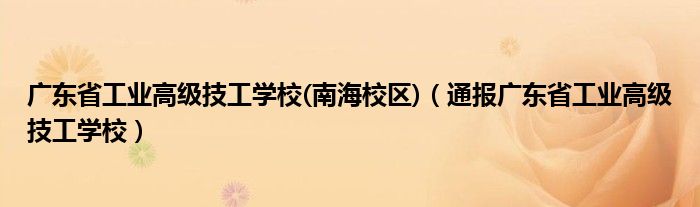 广东省工业高级技工学校(南海校区)（通报广东省工业高级技工学校）