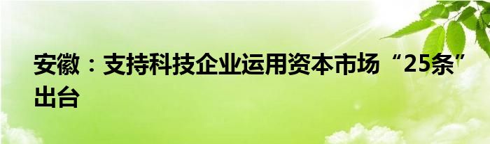 安徽：支持科技企业运用资本市场“25条”出台