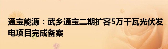 通宝能源：武乡通宝二期扩容5万千瓦光伏发电项目完成备案