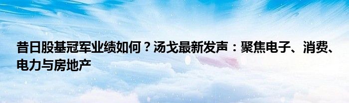 昔日股基冠军业绩如何？汤戈最新发声：聚焦电子、消费、电力与房地产