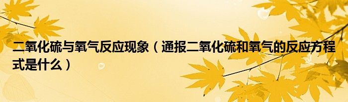 二氧化硫与氧气反应现象（通报二氧化硫和氧气的反应方程式是什么）