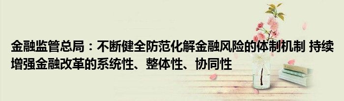 金融监管总局：不断健全防范化解金融风险的体制机制 持续增强金融改革的系统性、整体性、协同性